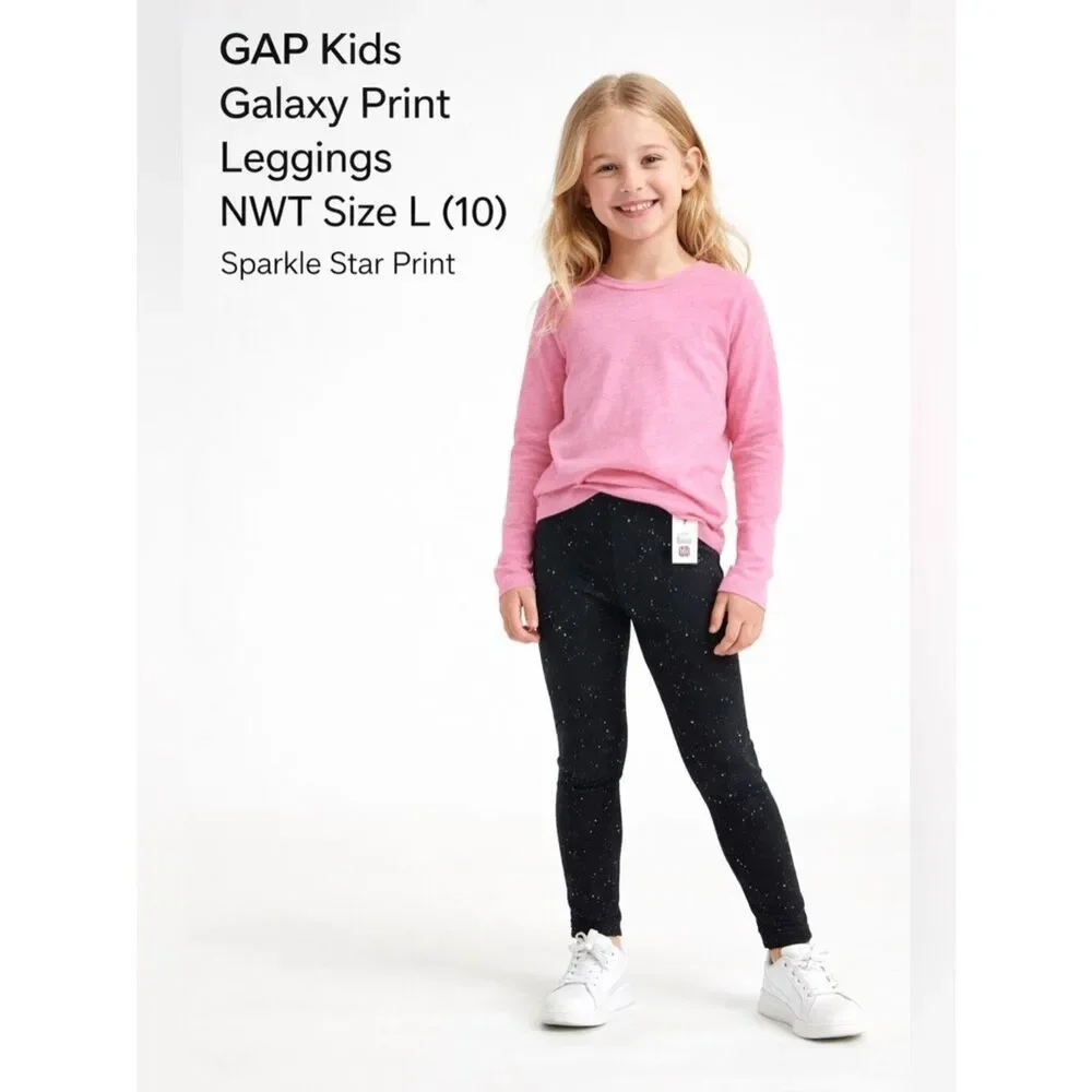 GAP Kids Black Galaxy Print Leggings NWT Size L (10) Sparkle Star Print